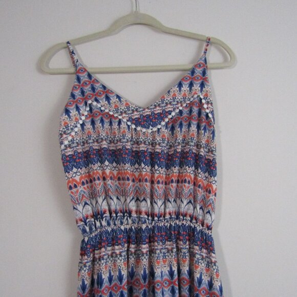 Women's Boho Printed Maxi Dress XL Blue Casual Maximalist Tribal Geometric - Picture 2 of 10